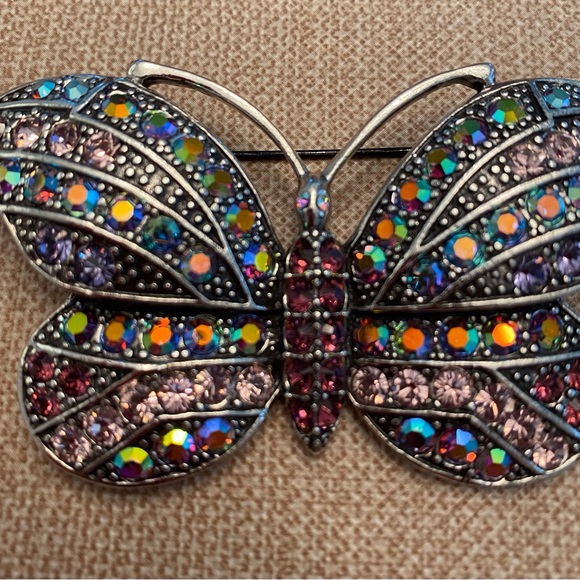 Kirks Folly Crystal Butterfly Brooch Signed - Picture 4 of 6